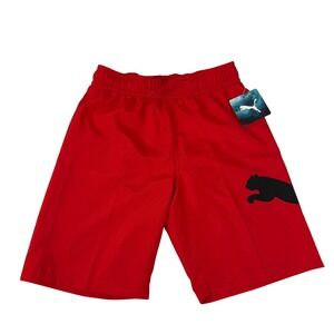 Puma Swim Trunks Boys Size M Red Board Shorts Logo Mesh Lined Summer NWT